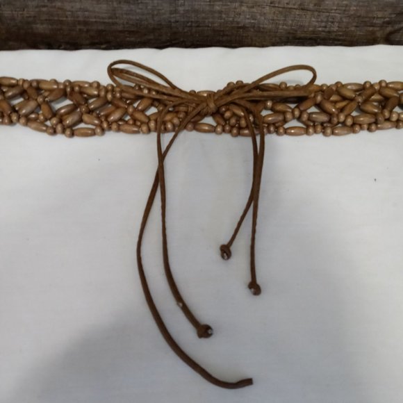 Boho Ethnic Style Womens Braided Belt Wooden Bead Handmade - Picture 3 of 5